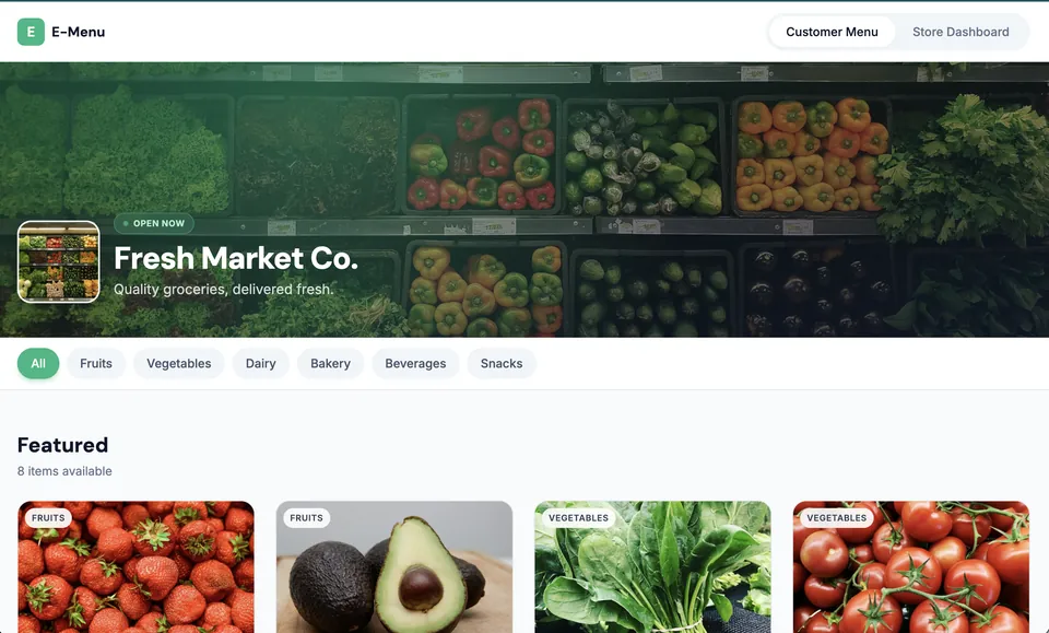E-Menu — Retail Store Platform